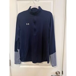 Under Armour Mens HeatGear 1/4 Zip Pullover Navy Blue Gray Loose Fit Large LG